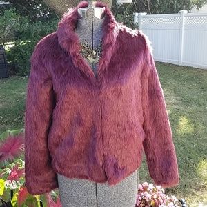 Forever 21 Faux Fur Cherry Mauve Jacket Size S